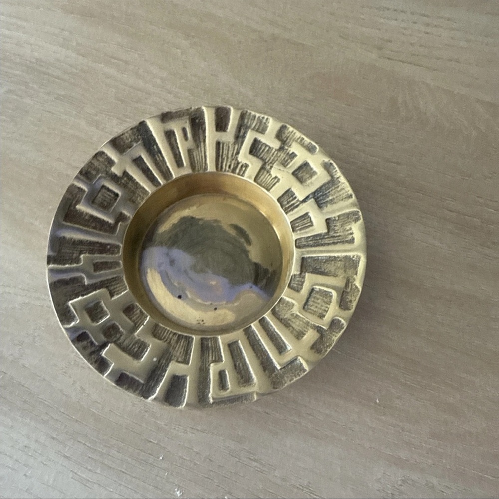 Vintage Mid Century Modernist Sunburst  Brass Ashtray Dish Geometric Design MCM